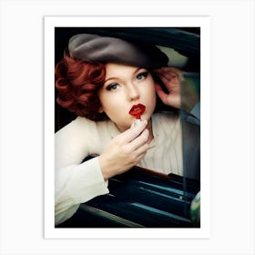 Retro Woman In Car Art Print