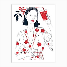 Woman Portrait With Cherries 7 Pattern Art Print