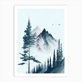 Mountain And Forest In Minimalist Watercolor Vertical Composition 264 Art Print