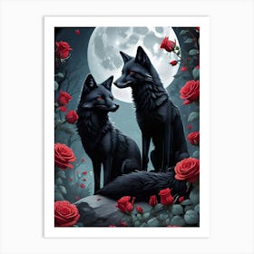 Black Foxes Art Print