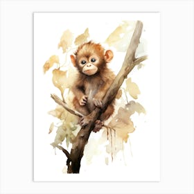 A Monkey Watercolour In Autumn Colours 0 Art Print