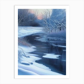 Frozen River Waterscape Crayon 1 Art Print