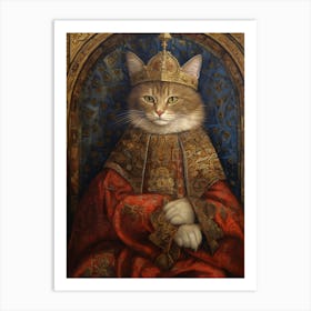 Cat In Royal Clothes Romantesque Style Art Print