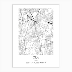 Obu,Japan Minimalist Map Art Print