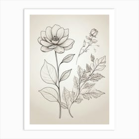 Hand Drawn Flowers And Leaves Art Print