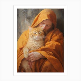 Monk Holding A Cat 4 Art Print
