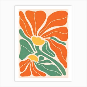 Bold Retro Boho Duo Deco Floral in full bloom 1 orange yellow green Art Print