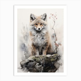 Fox, Japanese Brush Painting, Ukiyo E, Minimal 4 Art Print