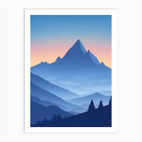 Misty Mountains Vertical Composition In Blue Tone 32 Art Print