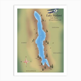 Lake Malawi African lake map Art Print