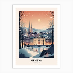 Winter Night  Travel Poster Geneva Switzerland 4 Art Print