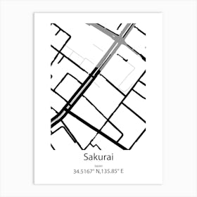 Sakurai,Japan Minimalist Map Art Print