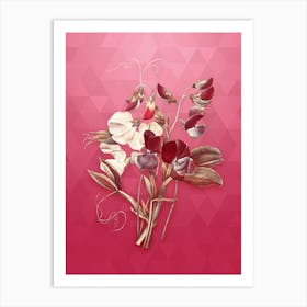 Vintage Sweet Pea Botanical in Gold on Viva Magenta Art Print