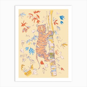 Climbing Tiger Cream Art Print