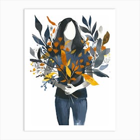 Woman Holding A Bouquet Of Flowers Art Print