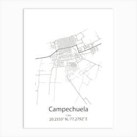 Campechuela,Cuba Minimalist Map Art Print