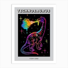 Neon Dinosaur Breathing Rainbow Fire Poster Art Print