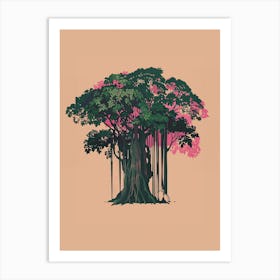 Banyan Tree Colourful Illustration 1 Art Print