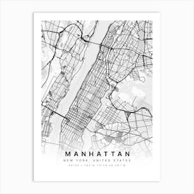 Manhattan New York USA White Map Art Print