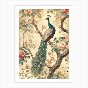 Vintage Peacock In A Tree Wallpaper 3 Art Print
