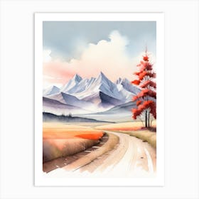 Tranquil Mountains In Minimalist Watercolor Vertical Composition 22 Art Print