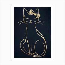 Gold Cat With Bow Art Print