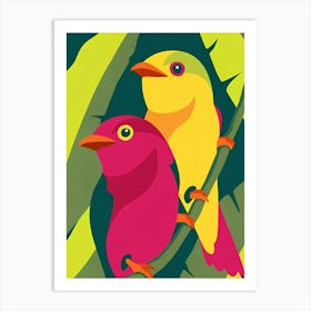 Two Birds Perched On A Branch Art Print