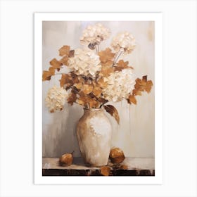 Hydrangea, Autumn Fall Flowers Sitting In A White Vase, Farmhouse Style 3 Art Print