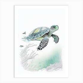Sea Turtle In Deep Ocean, Sea Turtle Quentin Blake Illustration 1 Art Print