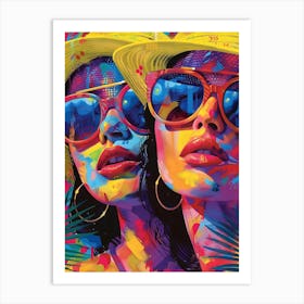Two Women In Sunglasses, Vibrant, Bold Colors, Pop Art Art Print