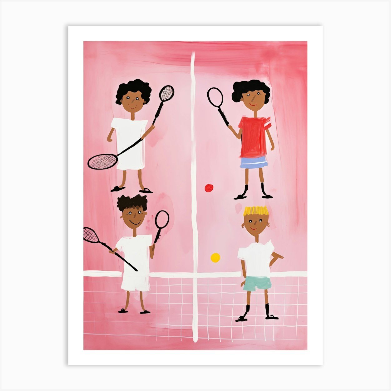 Four Kids Playing Tennis Art Print by AST prints