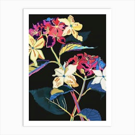 Neon Flowers On Black Hydrangea 4 Art Print