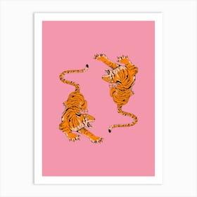 Two Tigers On Pink Background Art Print