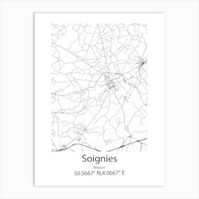 Soignies,Belgium Minimalist Map Art Print