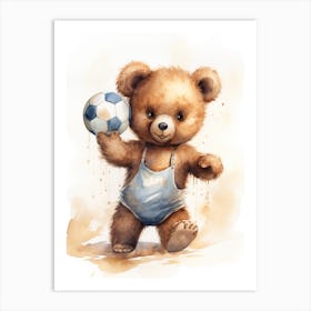 Volleyball Teddy Bear Painting Watercolour 1 Art Print