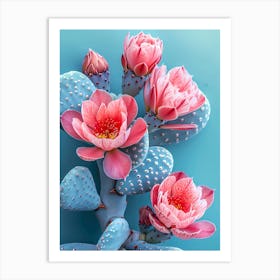 Cactus Flower blue and pink Art Print