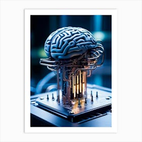 A Futuristic Ai Chip Represented By A Cybernetic Brain Pulsing With Life Adorned With Glowing Circu 2 1 Art Print