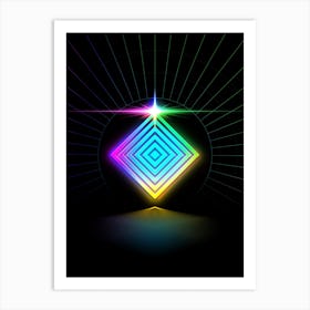 Neon Geometric Glyph in Candy Blue and Pink with Rainbow Sparkle on Black n.0331 Art Print
