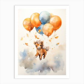 Horse Flying With Autumn Fall Pumpkins And Balloons Watercolour Nursery 4 Art Print