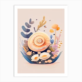 Garden Snail In Flowers Illustration Art Print