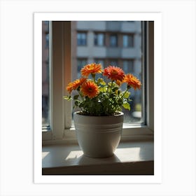 Gerbera Daisies In The Window Art Print