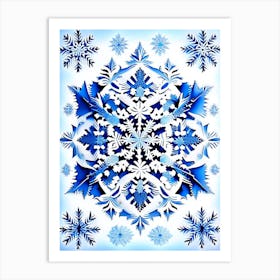 Intricate, Snowflakes, Blue & White Illustration 2 Art Print