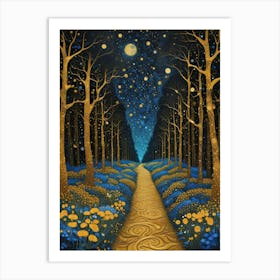 Starry Night Forest By Klimt Style (8) Art Print