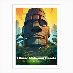 Olmec Colossal Heads Mexico Statue Travel Art Art Print