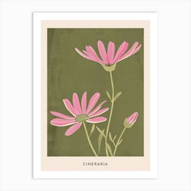 Pink & Green Cineraria 3 Flower Poster Art Print