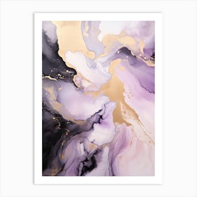 Lilac, Black, Gold Flow Asbtract Painting 3 Art Print