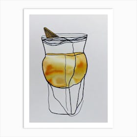 Dark And Stormy Minimal Line Drawing With Watercolour Cocktail Poster Art Print