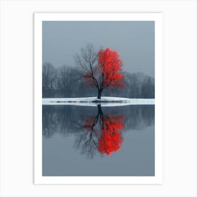 Red Tree In The Snow 3 Art Print