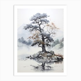 Kamikochi In Nagano, Japanese Brush Painting, Ukiyo E, Minimal 1 Art Print