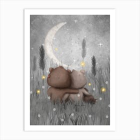 Bear Family With Night Sky Art Print